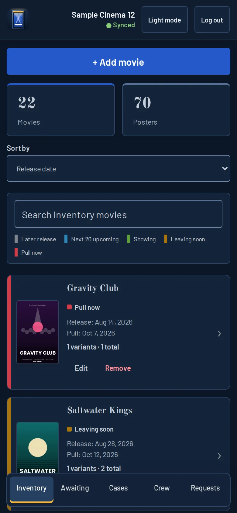 The same screen in dark mode.